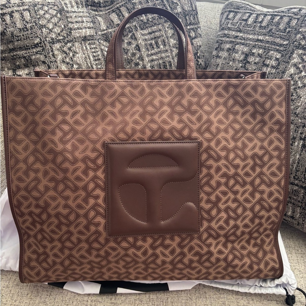 Telfar Large Chocolate Brown Monogram Shopping Tote